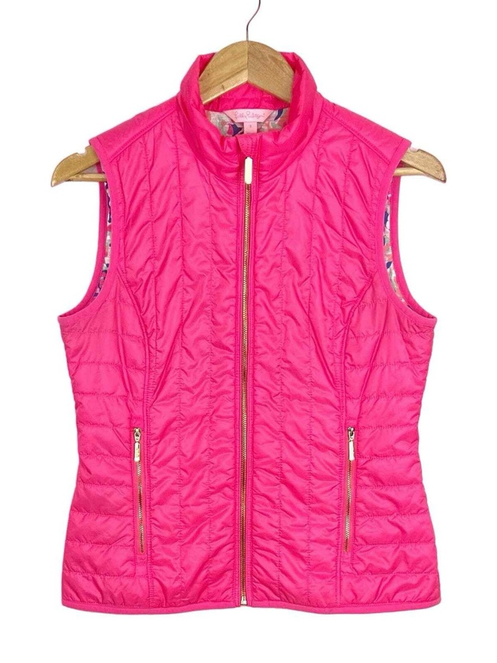 NEW Lilly Pulitzer Palm Paradise Puffer Vest Prosessco Pink Size M